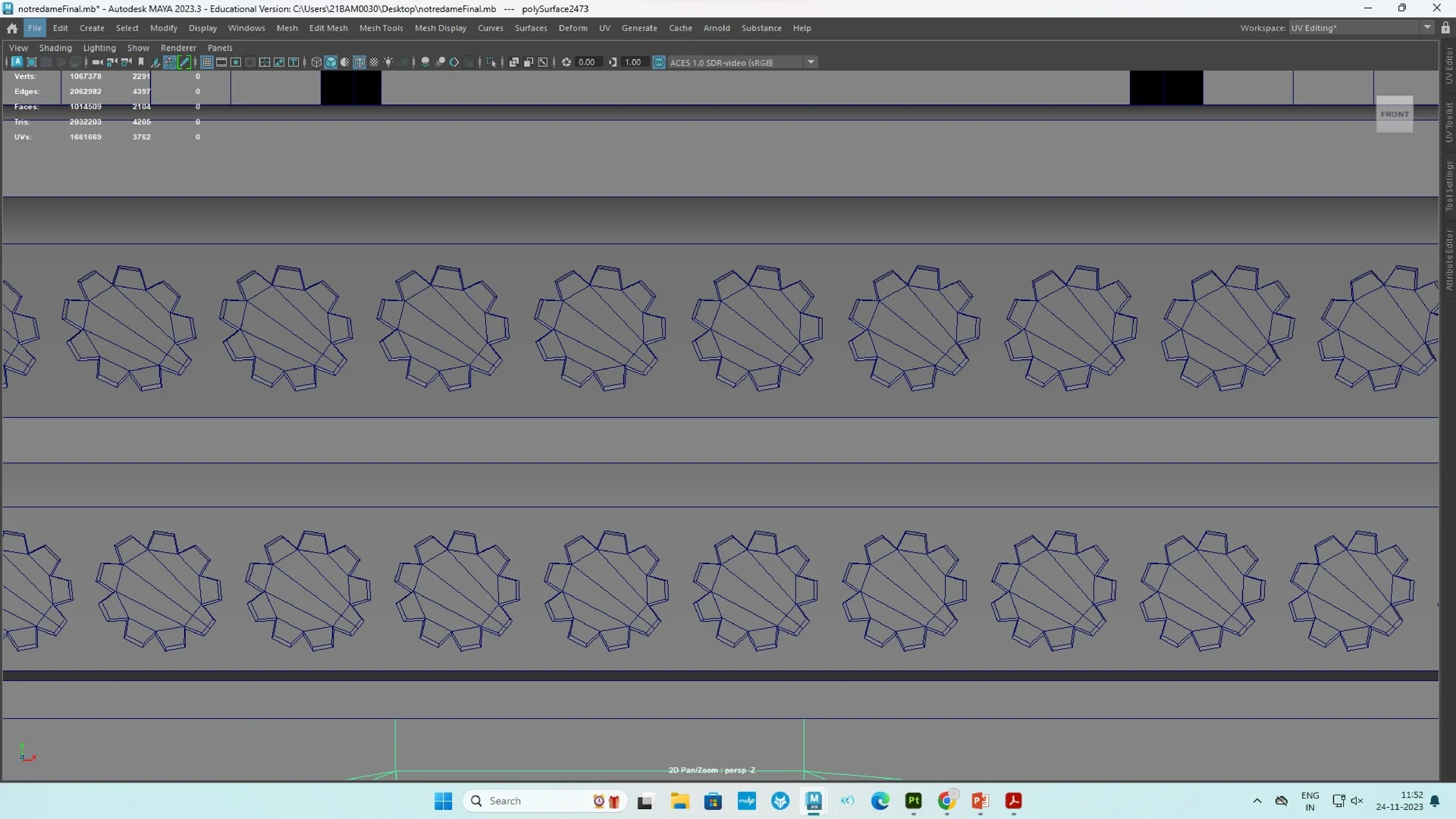 Linear array of 3D modeled Gothic column capitals for Notre Dame de Paris.