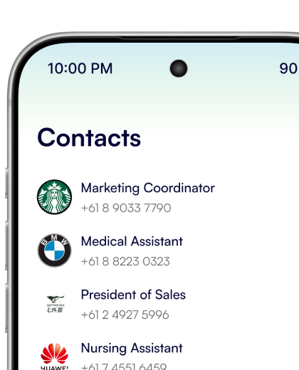 Contact mobile application with peoples contact list, created by Show Starters